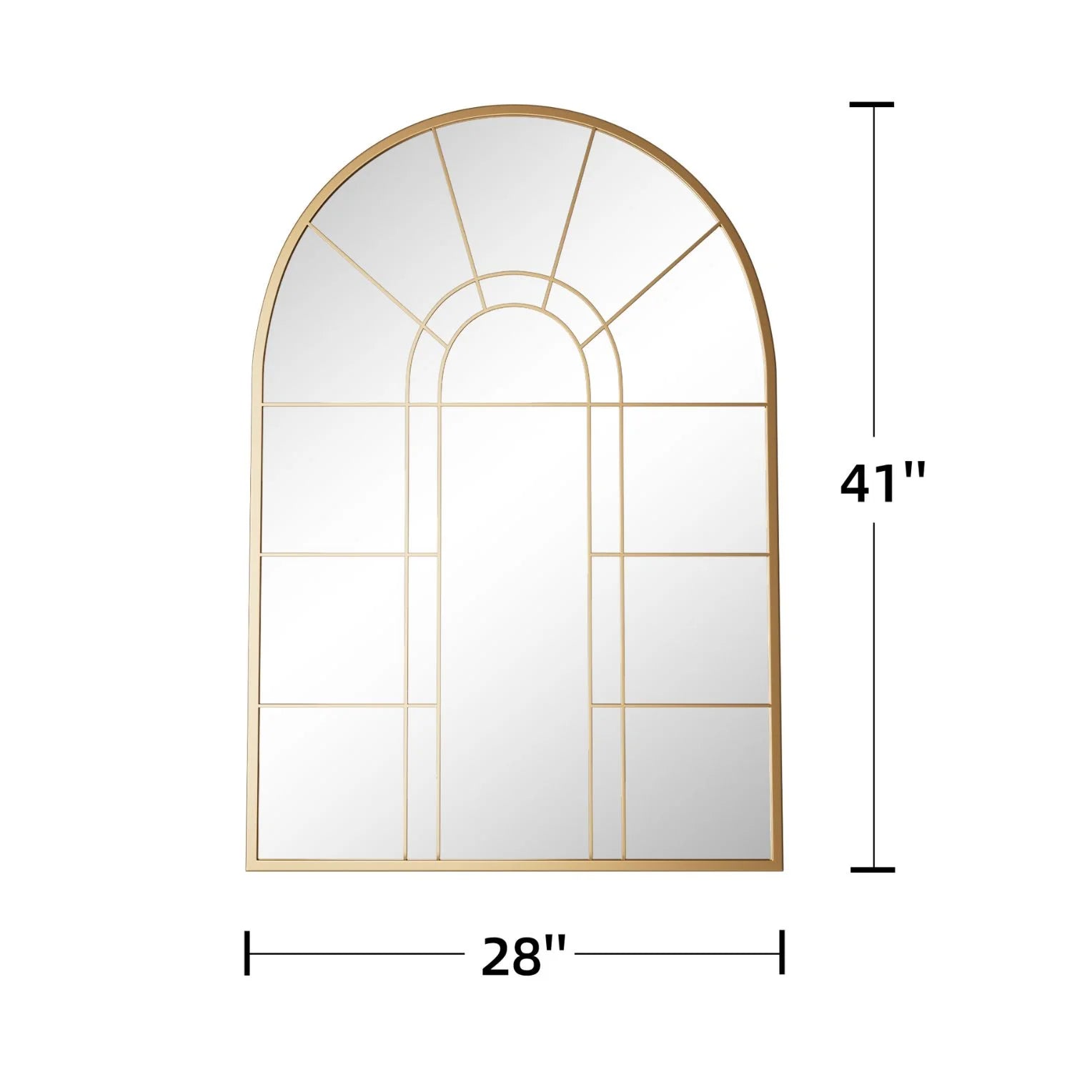 Lirago 42" x 28" Arched Decorative Mirror Metal Window Pane Wall Mirror, Gold