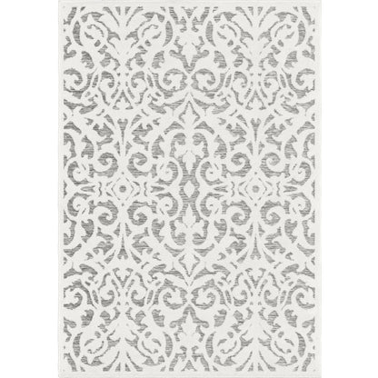 My Texas House Lady Bird, Modern Farmhouse, Damask, Indoor Outdoor Area Rug, Natural Gray, 5'3" x 7'6"