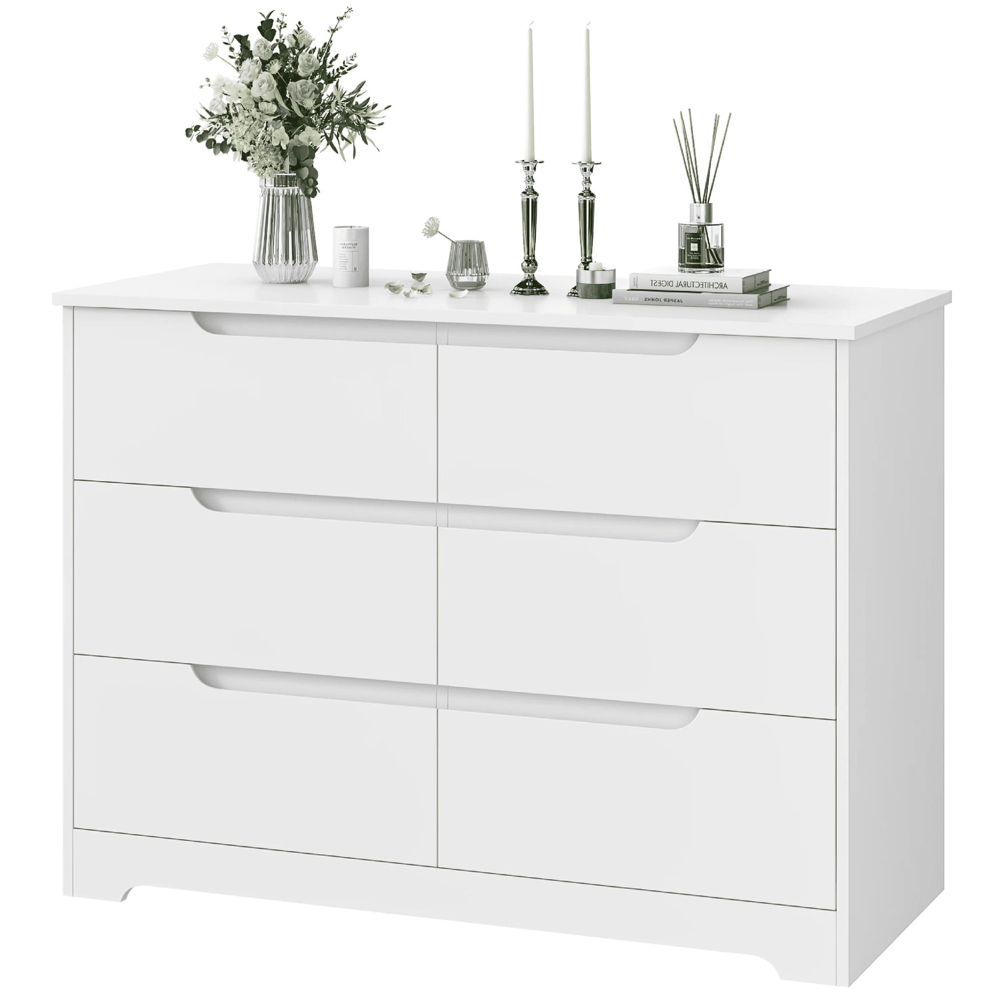Homfa 6 Drawer White Dresser for Bedroom, Modern Chest of Drawers Wood Storage Cabinet for Living Room Nursery Kitchen Office