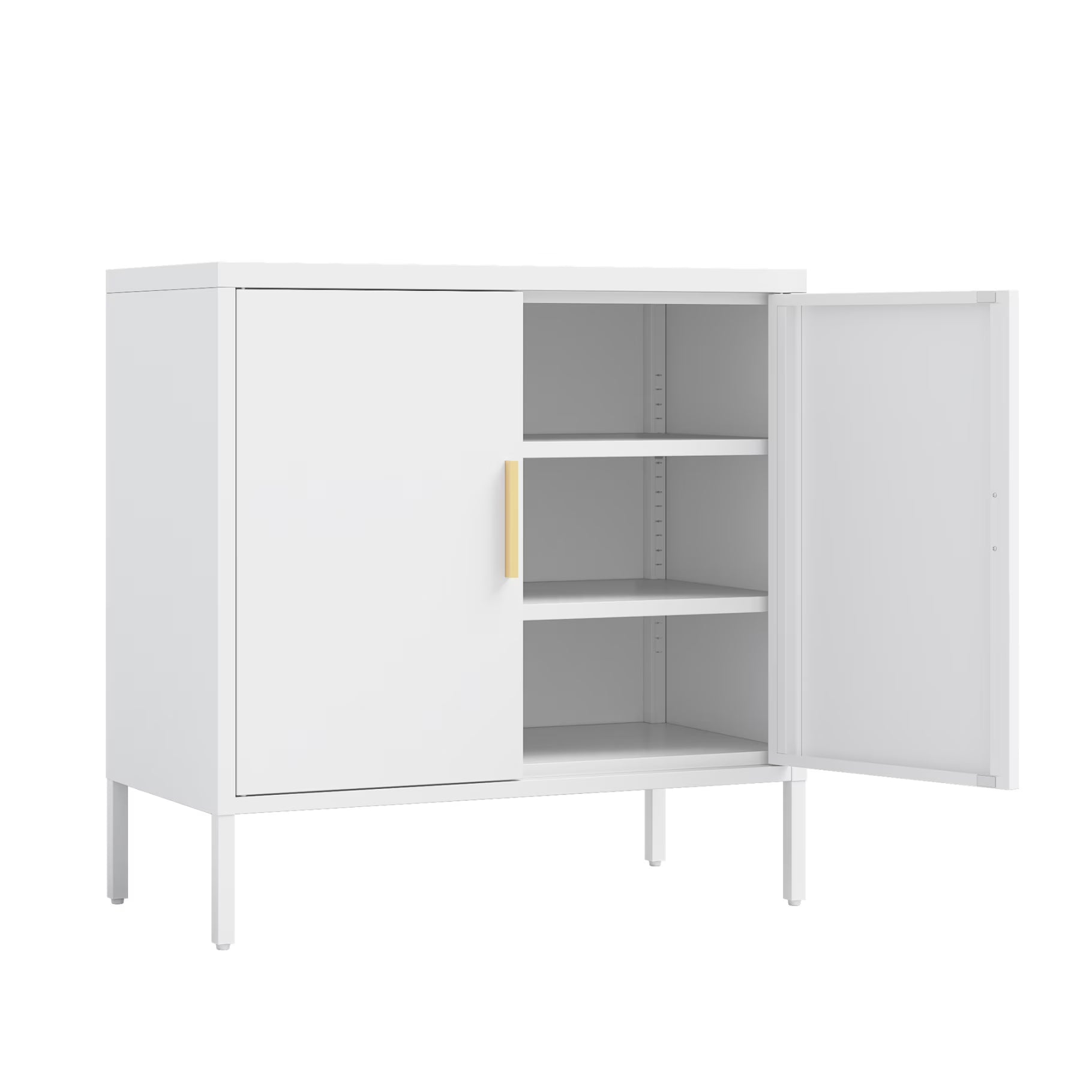 31.5" Metal Storage Cabinet with 2 Doors and 2 Adjustable Shelves, Garage Storage Cabinet with Metal Handles, Metal File Cabinet for Home Office School Gym, Black