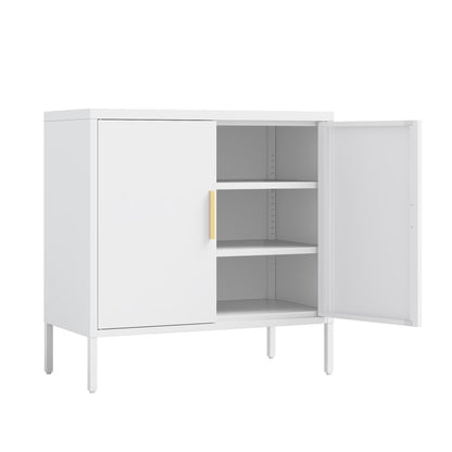 31.5" Metal Storage Cabinet with 2 Doors and 2 Adjustable Shelves, Garage Storage Cabinet with Metal Handles, Metal File Cabinet for Home Office School Gym, Black