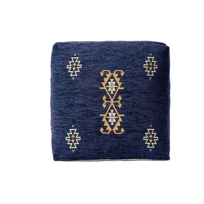LR Home Medium Solid Indoor Cube Pouf, Blue Chenille, 18" x 18" x 18"