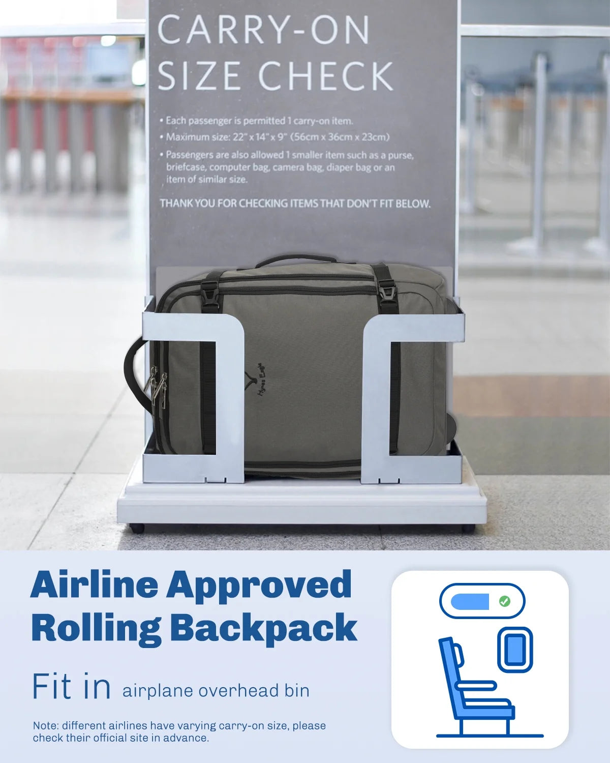 Hynes Eagle 22" Hybrid Carry-On Luggage, Softside Rolling Backpack, Grey