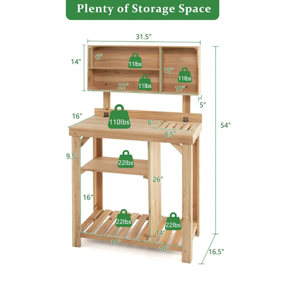 Topcobe Garden Wooden Potting Table Workstation with Storage Shelf, Planters for Outdoor Plants, Raised Planter Box with Legs