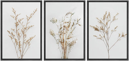 IDEA4WALL Framed Canvas Print Wall Art Set of 3 Wildflower Floral Botanical Prints, Modern Farmhouse Flowers Wall Decor, Large Wall Art, Minimalist Artwork for Home Decor - Black 16"x24"x3