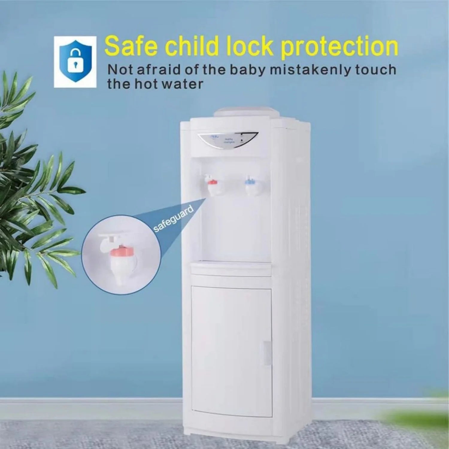 Water Cooler Dispenser 5 Gallon, Water Dispenser Hot & Cold Top-Loading Water Cooler for 5 Gallon Bottle with Child Safety Lock Removable Drip Tray & Storage Cabinet for Home Office