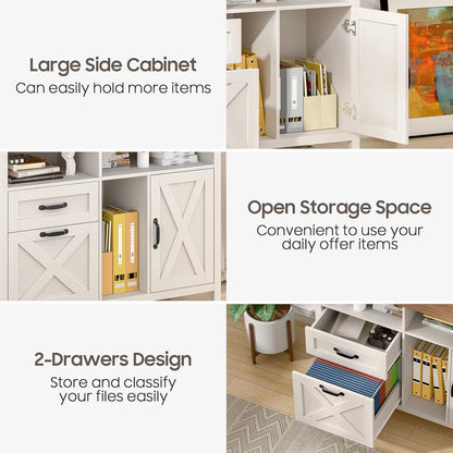 Vabches 2 Drawer Lateral File Cabinet,Mobile Wood office Cabinet for Home Office,Printer Stand with Open Storage Shelves.