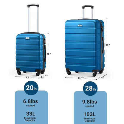 luggage sets 2 piece(20,28 inch) ABS hard suitcase with wheels and TSA lock travel set,sky blue