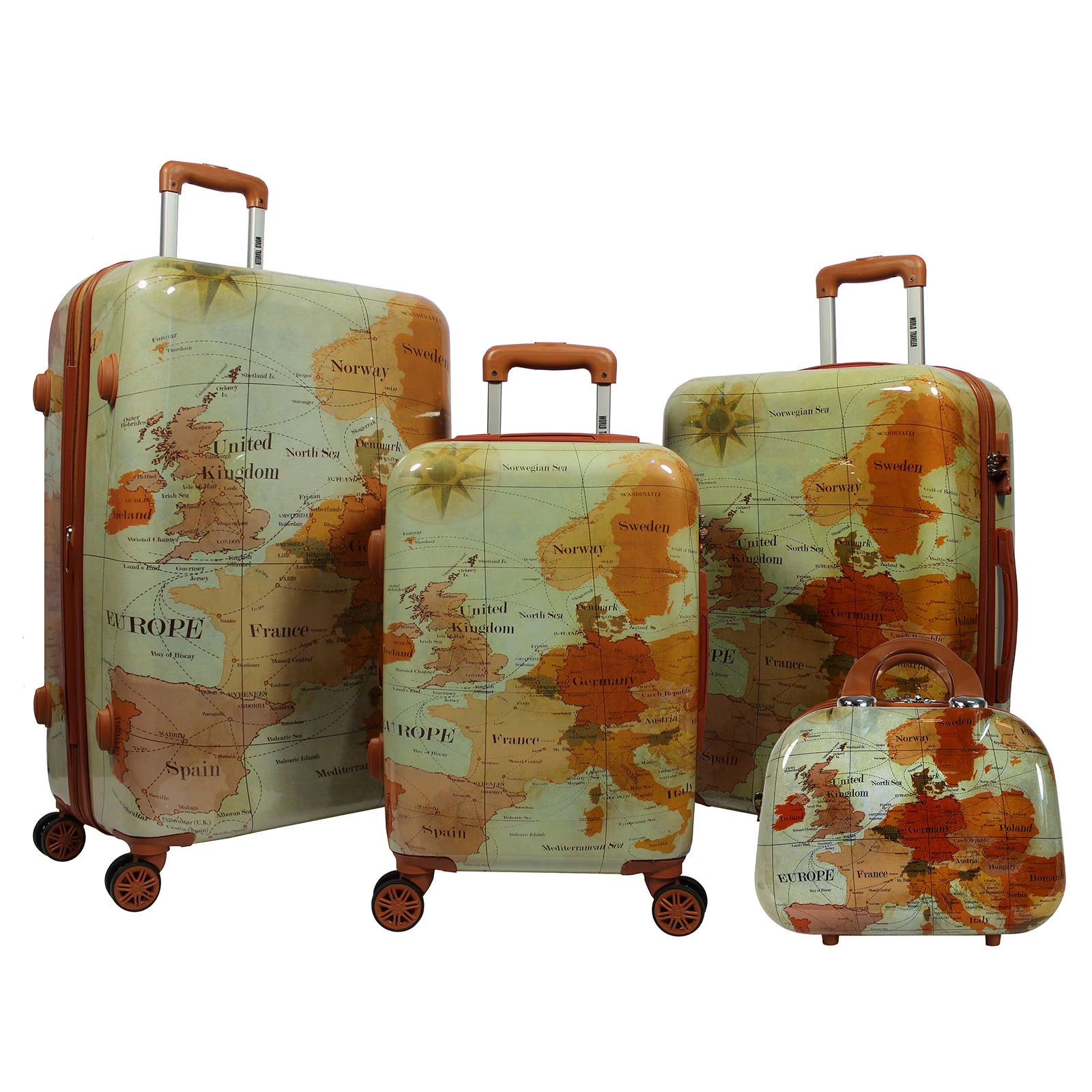 World Traveler Europe 4-Piece Spinner Luggage Set with TSA Lock, with 28" and 24" Upright, 13" Carry-on, and 13" Bag