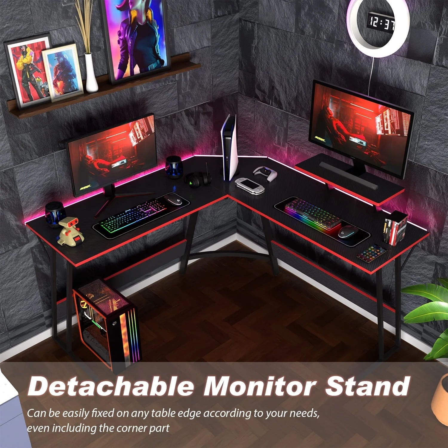 YRLLENSDAN L Shaped Computer Desk, Corner Desk Gaming Table Computer Desk L Shaped Desks Gaming Desks with Large Desktop for Home Office, Black