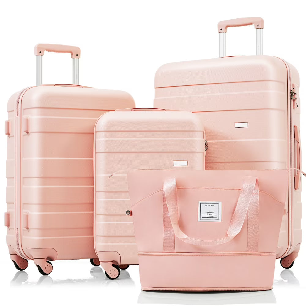 Luggage Sets 4 Piece, ABS Durable Suitcase with Travel Bag, Carry On Luggage Suitcase Set with 360° Spinner Wheels