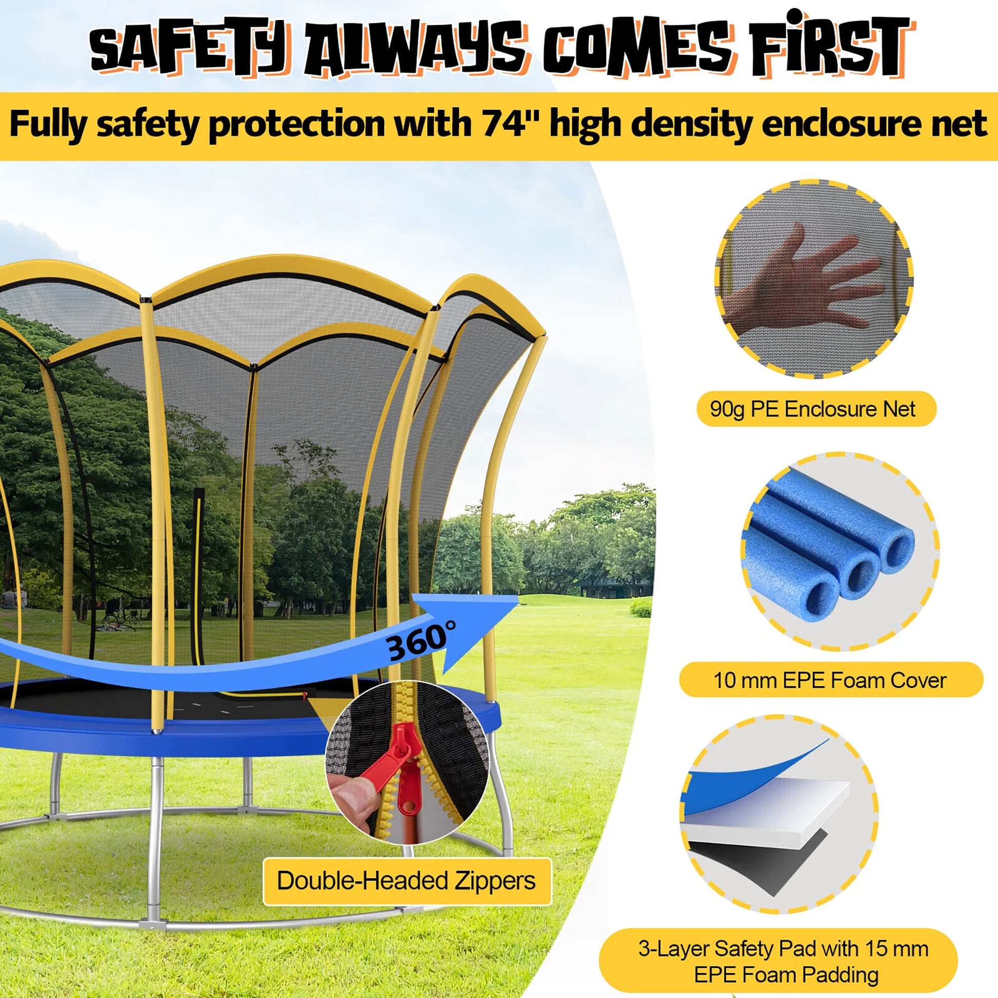Gymax 8FT Certified Recreation Trampoline w/Exclusive Flower Shape Enclosure Net Yellow