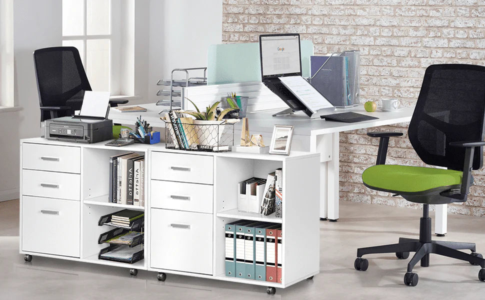 Richya Wood File Cabinet , Printer Stand with Open Storage Shelf, 3-Drawer File Cabinet, Home Office White