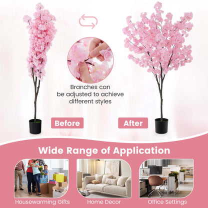 Costway 6.5 FT 2 PCS Tall Artificial Cherry Blossom Tree with 900 Pink Flowers Cement-filled