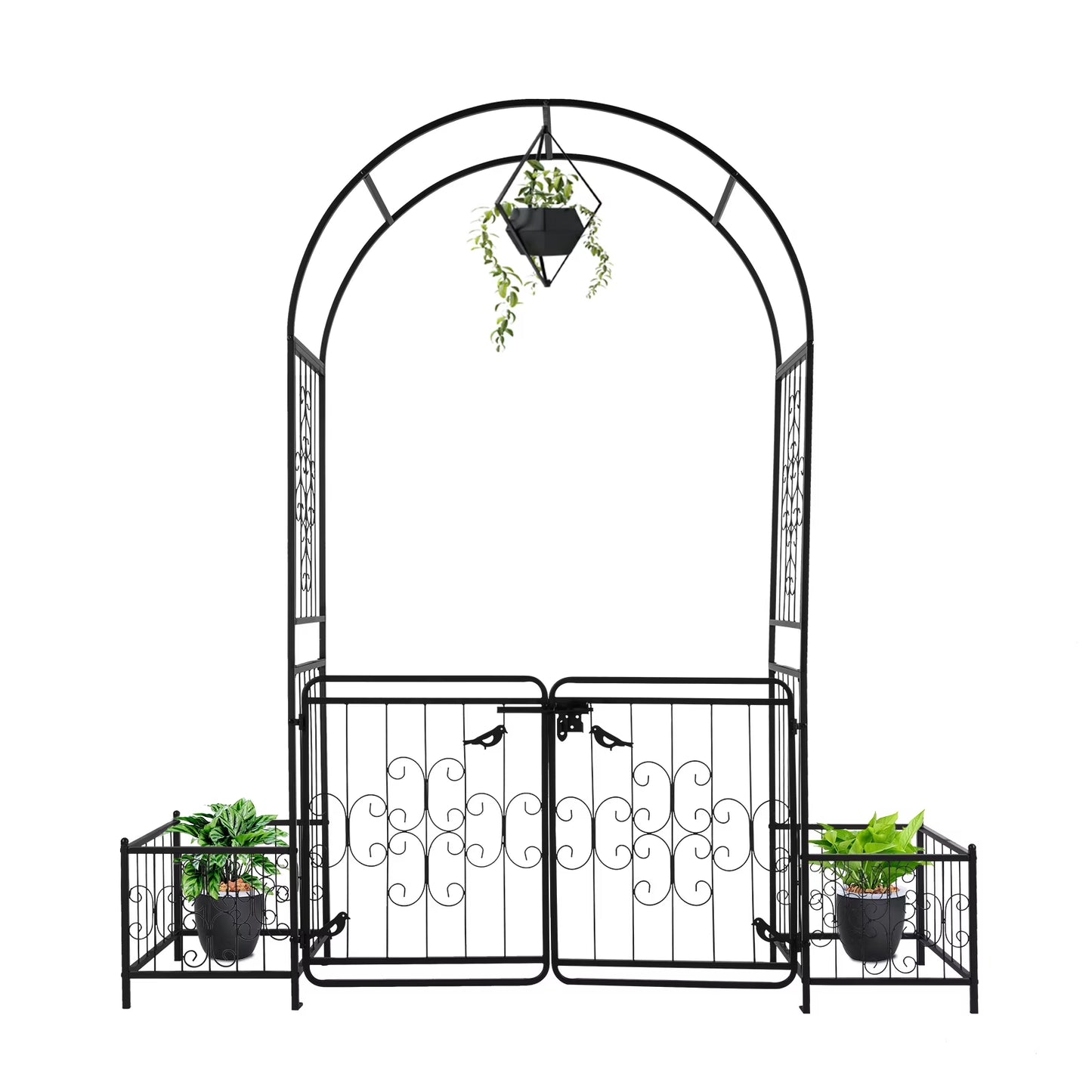 UBesGoo Garden Arch Arbor Trellis Steel Archway with Planters for Climbing Plants,7 Ft Iron