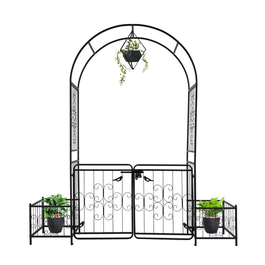 UBesGoo Garden Arch Arbor Trellis Steel Archway with Planters for Climbing Plants,7 Ft Iron