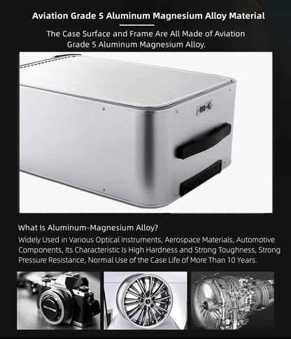 All Aluminum Magnesium Alloy Hardside Carry on Luggage Airline Approved, Zipperless Metal Hardshell Suitcases with Spinner Wheels, Checked Metal Rolling Luggage for Travel, Business