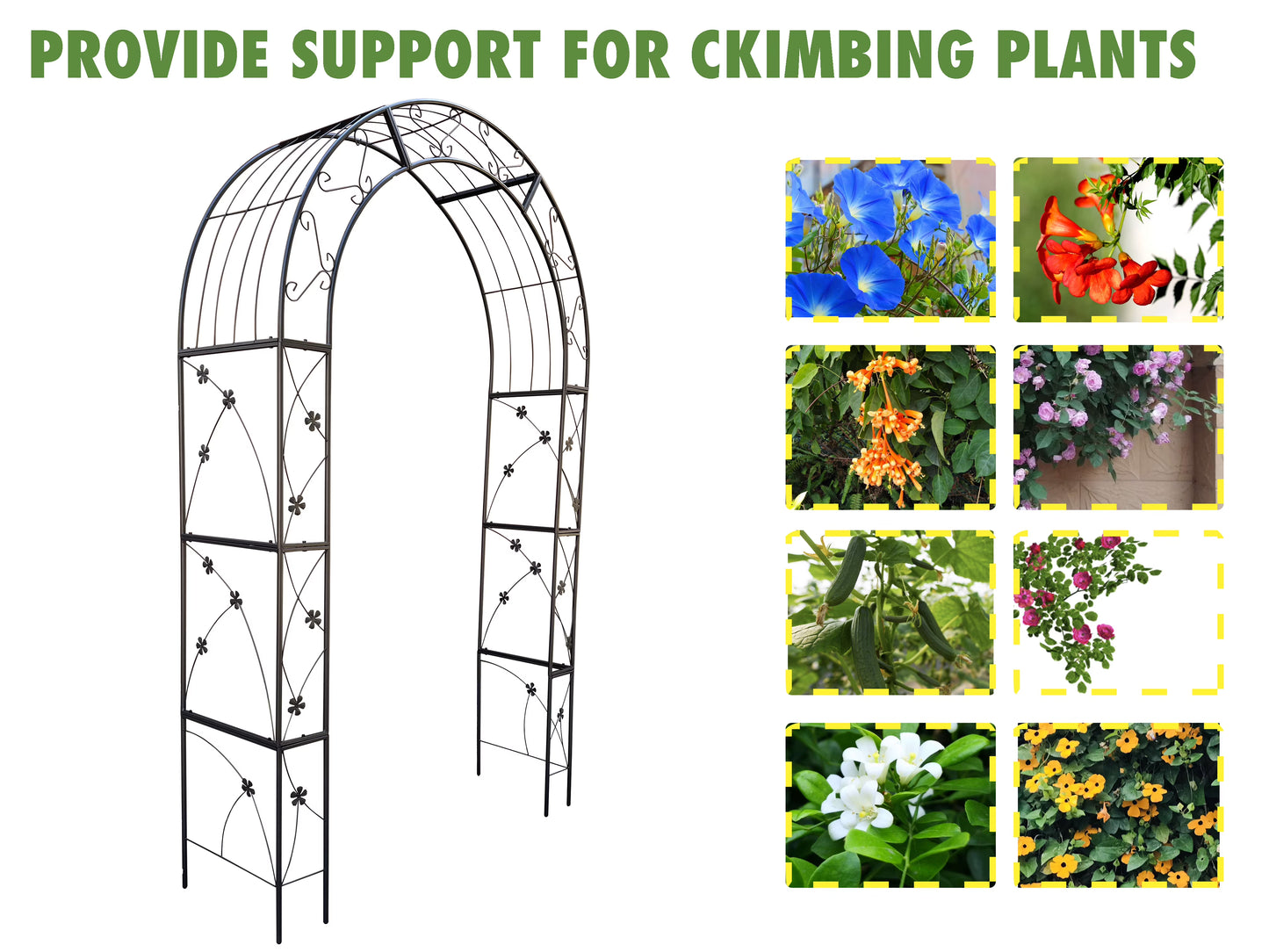 Metal Garden Arch with Doors Garden Arbor Trellis Climbing Plants Support Arch Outdoor Arch Wedding Arch Party Events Archway Black,Black Iron Garden Outdoor Garden Supplies Garden Arch Trellis