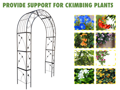 Metal Garden Arch with Doors Garden Arbor Trellis Climbing Plants Support Arch Outdoor Arch Wedding Arch Party Events Archway Black,Black Iron Garden Outdoor Garden Supplies Garden Arch Trellis