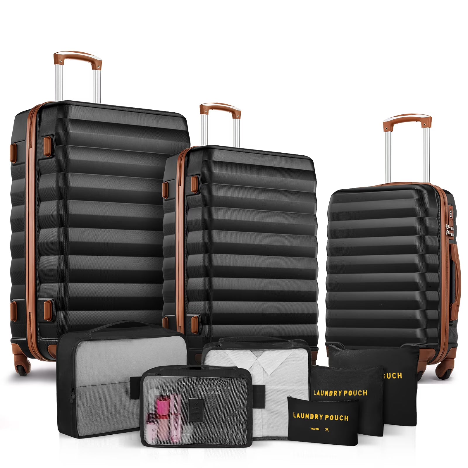 9 Piece Luggage Sets, Hard 20 24 28 inch Luggage with 6 Pieces Organize Bags Travel Suitcases Sets with Wheels, Rose