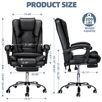 Hoffree Office Chair Ergonomic Computer Desk Chair Big and Tall Executive Leather Chair High Back Adjustable Task Chair with Wheels Lumbar Back Support Footrest for Home Office Black