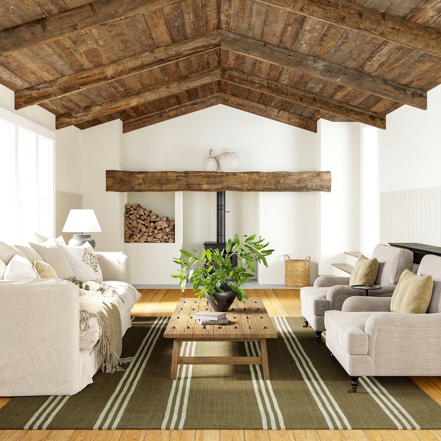 Rugs USA Hawthorn Striped Wool Area Rug, 4' x 6', Hawthorn Ivory