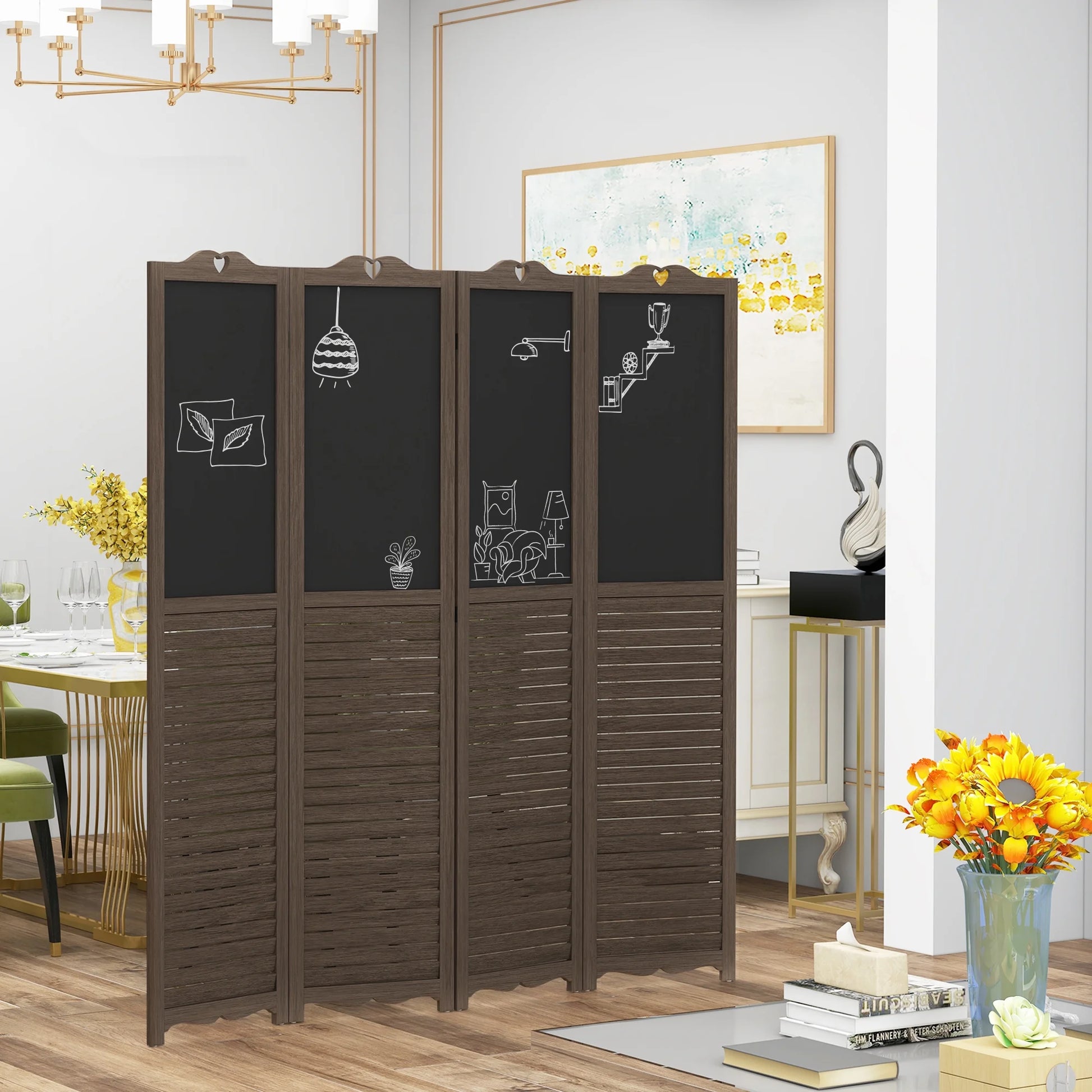 HOMCOM 5.5' 4 Panel Room Divider, Indoor Privacy Screens for Home, Brown