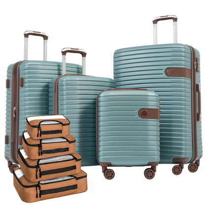 Luggage Sets,4-Piece Lightweight Suitcase Set with 4 Packing Cubes and TSA Lock, Hardshell Suitcases with Spinner Wheels, (16/20/24/28 ),Brown