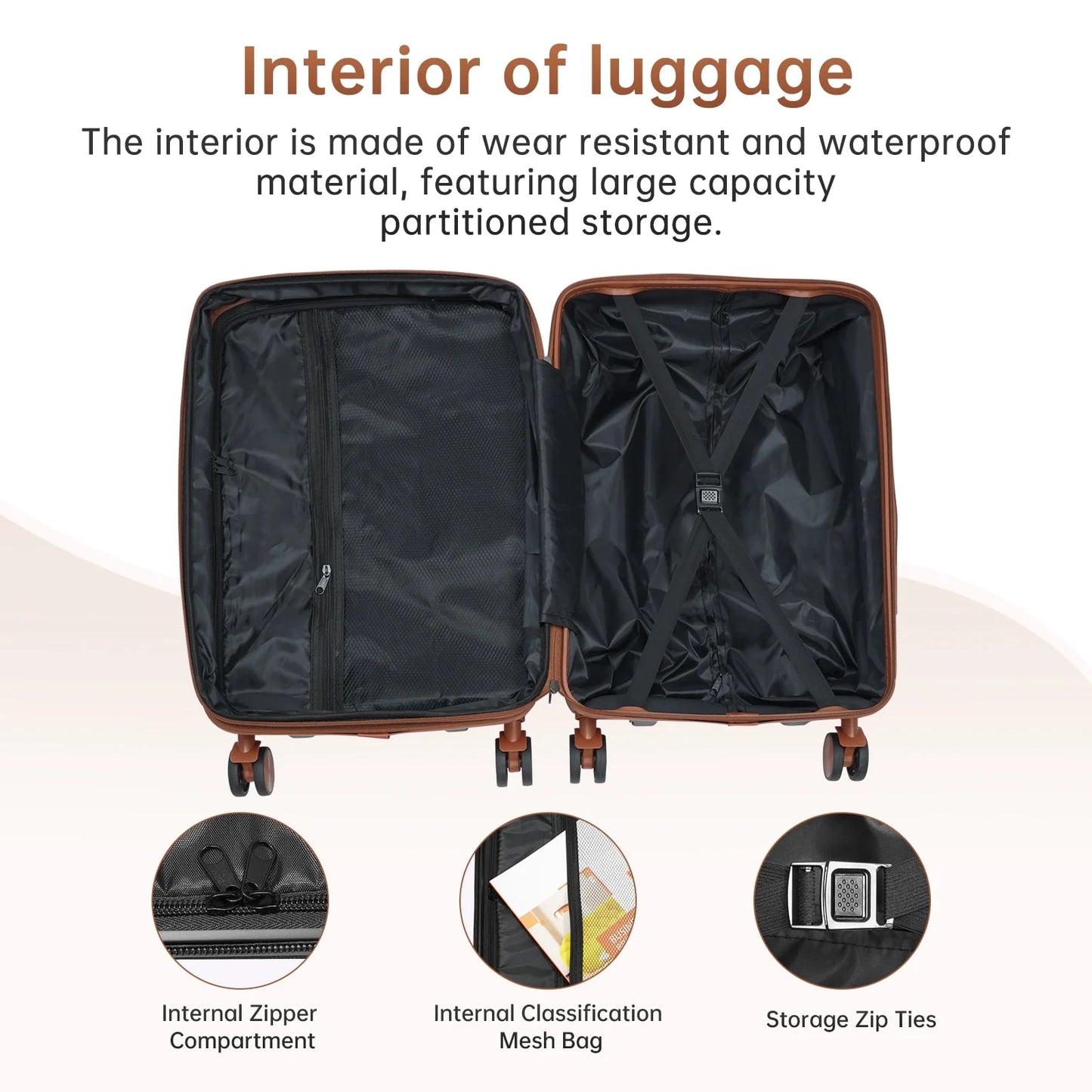 BABYQUEEN 5 Piece Luggage Sets Hardside Luggage Set with TSA Lock, Lightweight ABS Spinner Suitcases with Portable Bag, Waterproof Travel Set for Men and Women, Black