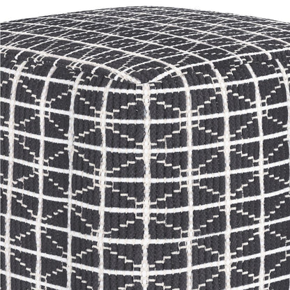 Noreen Boho Square Pouf in Slate Grey and White Handloom Woven Pattern