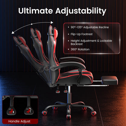 Gaming Chair, Seenda Computer Office Chair, Linkage Armrests and Footrest, High Back Ergonomic Home Office Desk Chair with Lumbar Support Task Chair, Red