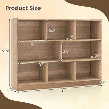 Spaco 3-Tier Open Bookcase 8-Cube Floor Standing Storage Shelves-Natural, Tall Bookshelf, Shelves for Living Room, Home Office, Bedroom, Balcony