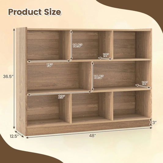 Spaco 3-Tier Open Bookcase 8-Cube Floor Standing Storage Shelves-Natural, Tall Bookshelf, Shelves for Living Room, Home Office, Bedroom, Balcony