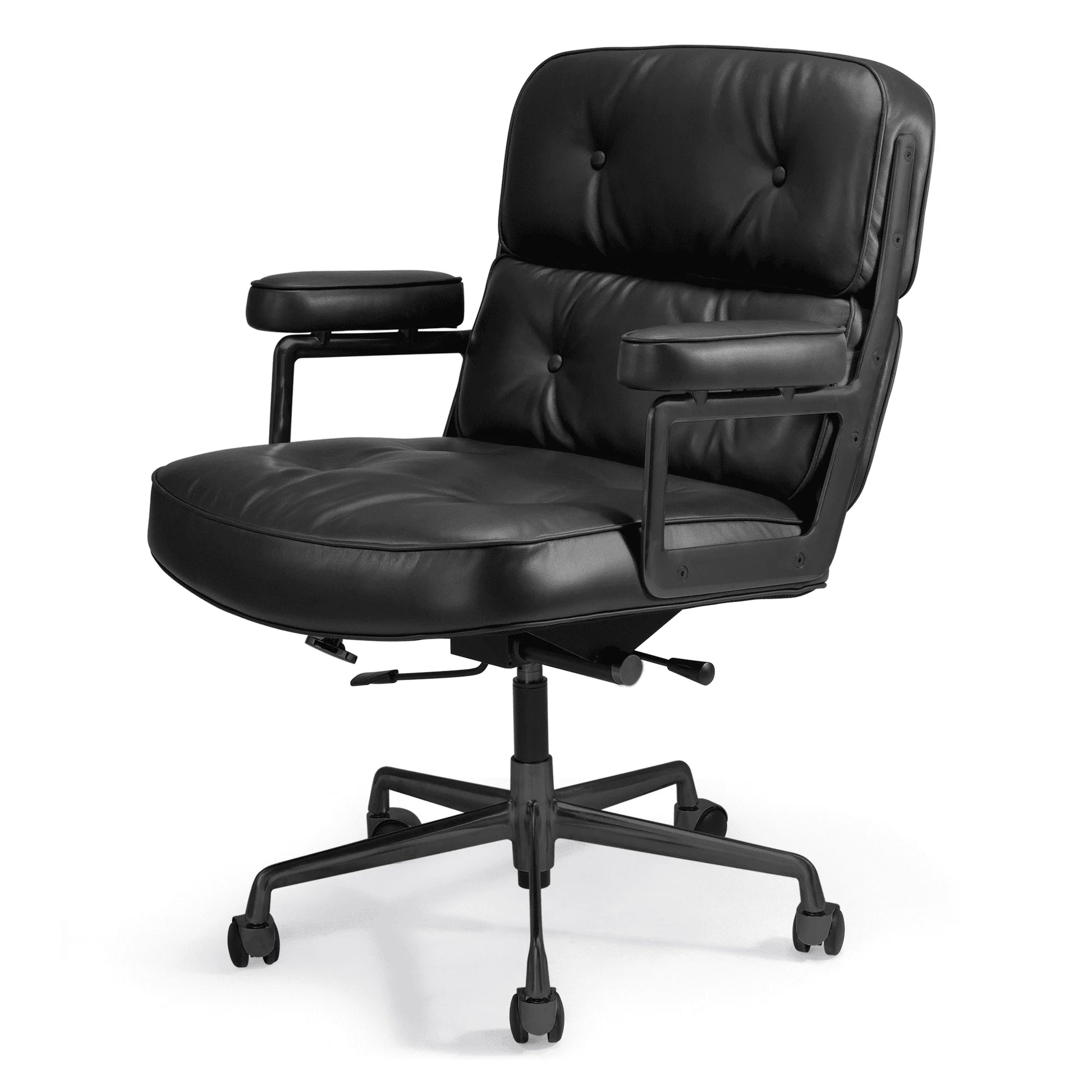 Mid Back Genuine Leather Office Chair, Adjustable Height and Liftable Swivel Computer Chair with Rolling Casters for Home Office Use, Black