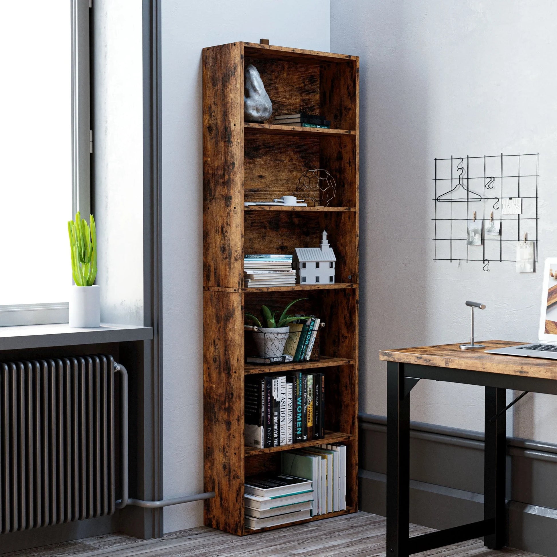 IRONCK Bookcases Floor Standing 6 Tier Shelves 70in Tall for Home Office, Vintage Brown