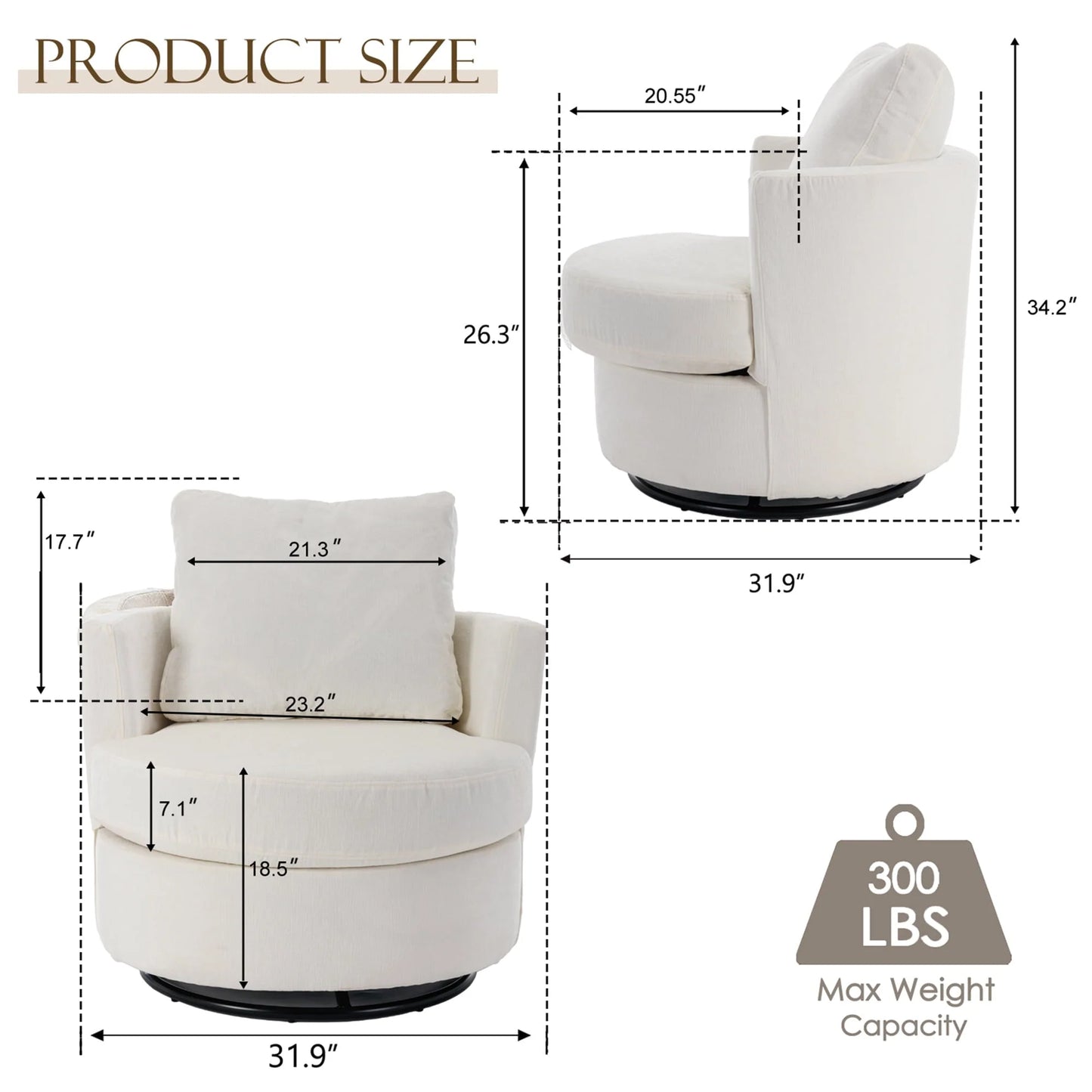 Muumblus Chenille Swivel Accent Chair, Barrel Chair Comfy Round Armchair Sofa Chair Sherpa Chair for Living Room & Nursery, Beige