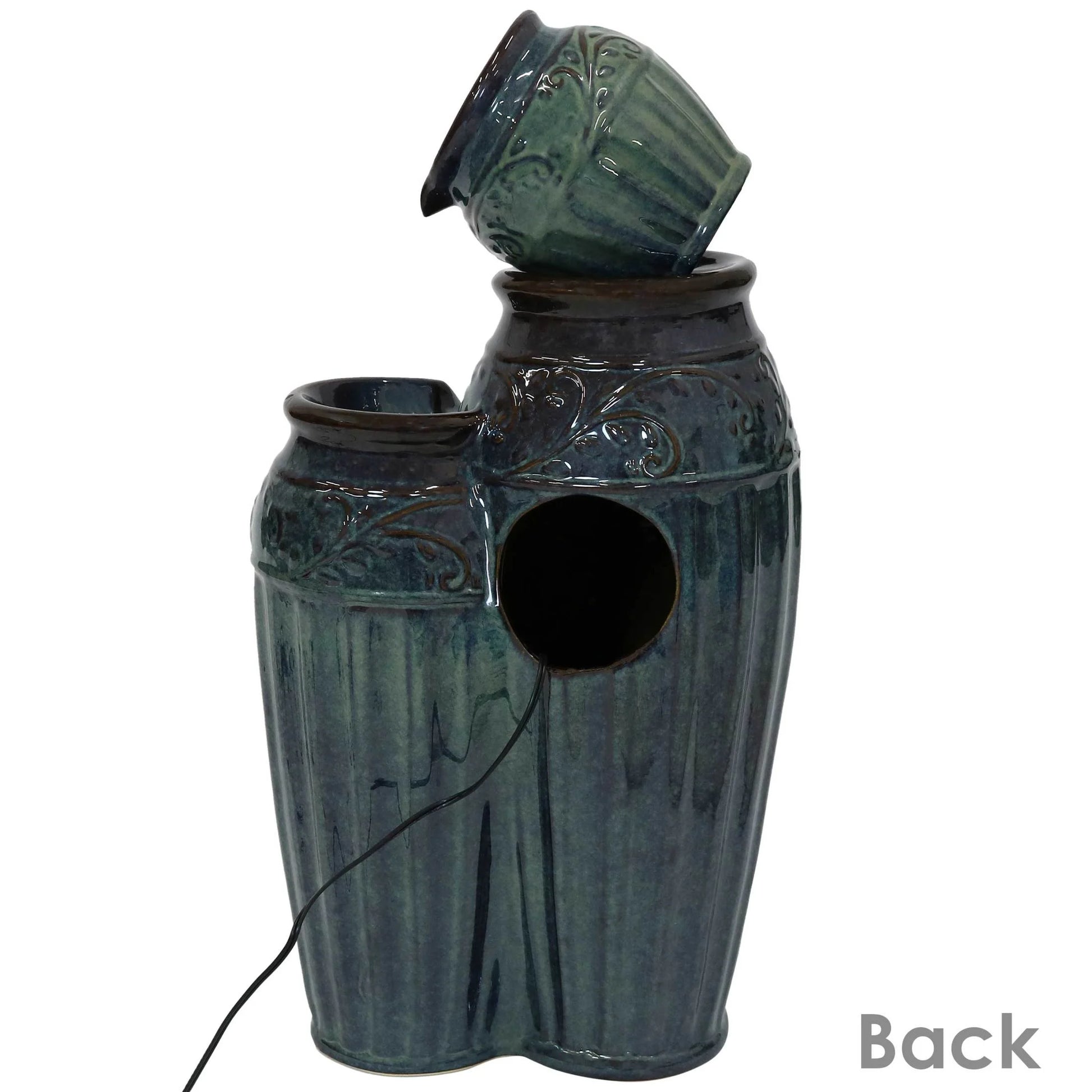 Sunnydaze Tour de Vase Ceramic Outdoor Water Fountain with Light
