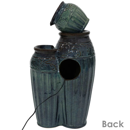 Sunnydaze Tour de Vase Ceramic Outdoor Water Fountain with Light