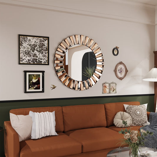 fliptrade Large Round Accent Beveled Wall Mirror 24"