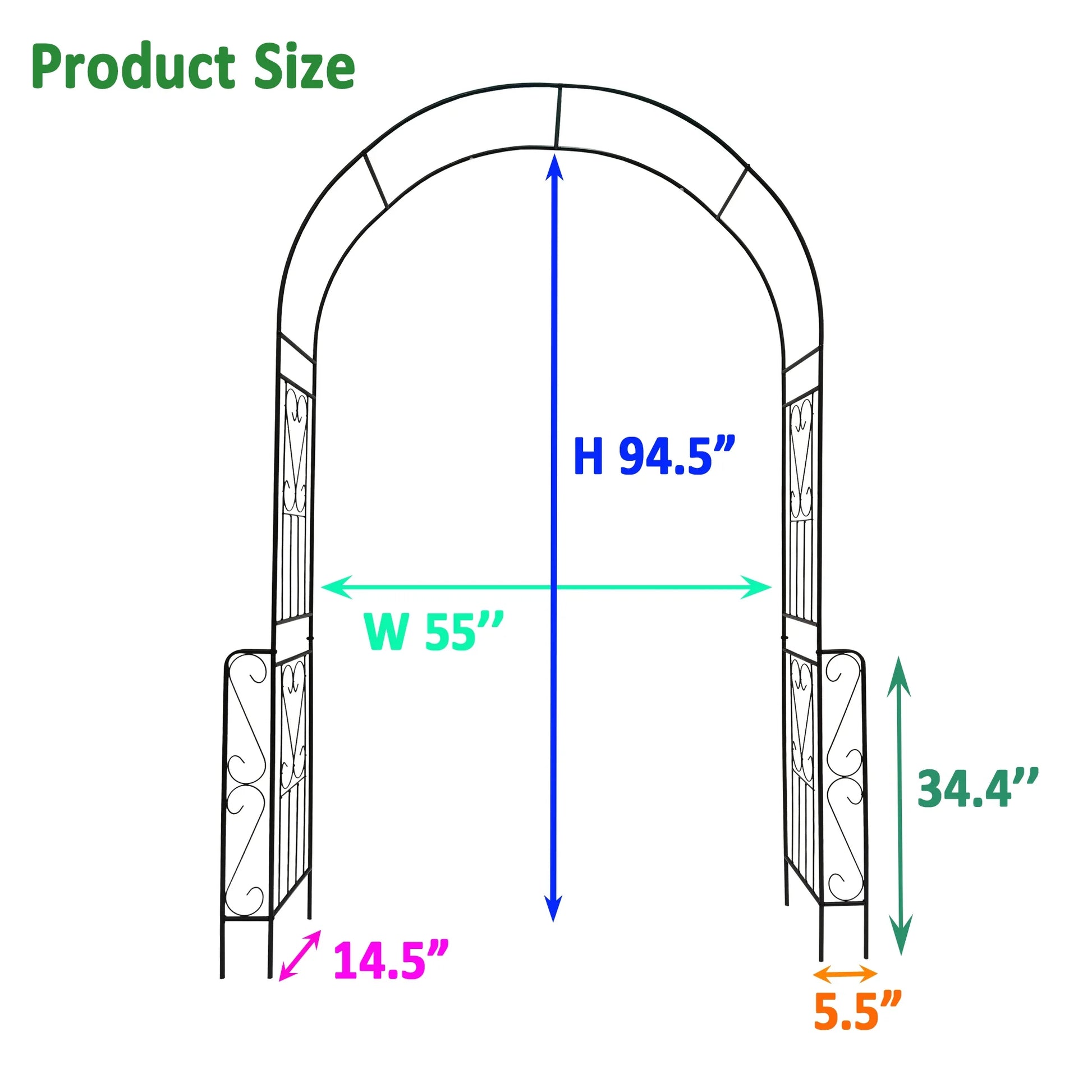 Buytoshop 55''W x 94.5''H Metal Garden Arch, Garden Arbor Trellis for Climbing Plants Support,Black