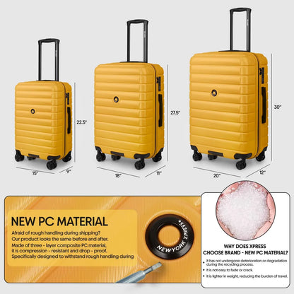 3 Piece Hardshell Luggage Set Expandable Hardside Suitcase with Spinner Wheels and TSA Lock, Lightweight Carry on and Checked Luggage 20" 25" 29", Yellow, LA13601