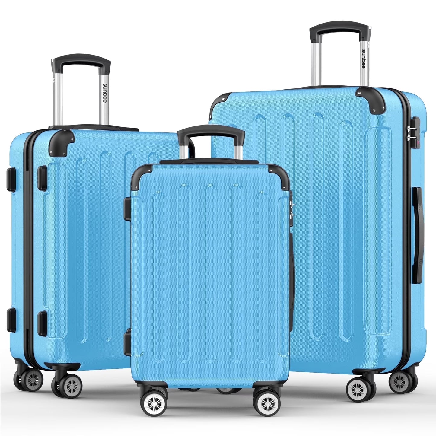 Sunbee 3 Piece Luggage Sets Hardshell Lightweight Suitcase with TSA Lock Spinner Wheels, Black
