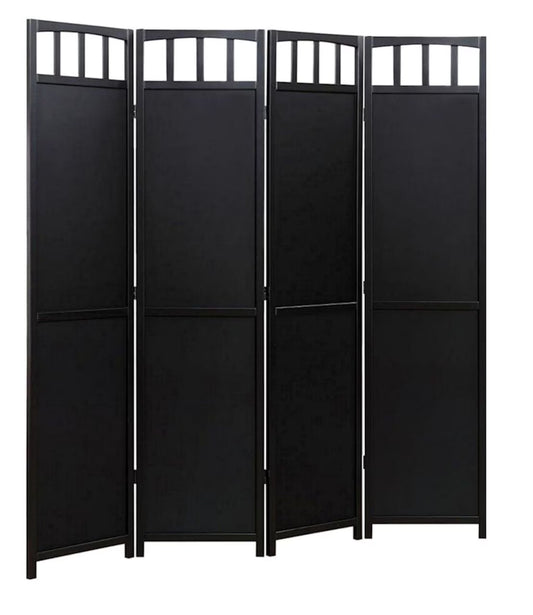 Legacy Decor Solid Wood 4 Panel Room Divider, 70" Tall, Black Finish, Freestanding