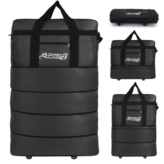 34in Expandable Suitcase Bag 3 Layer Foldable Rolling Luggage Wheeled Handbag Organizer Large for Home Storage Travel Business Moving, Black