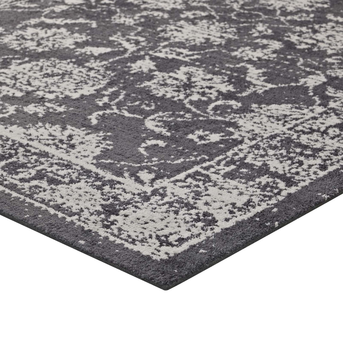 Modway Kazia Distressed Floral Lattice 8x10 Area Rug in Dark Gray and Ivory