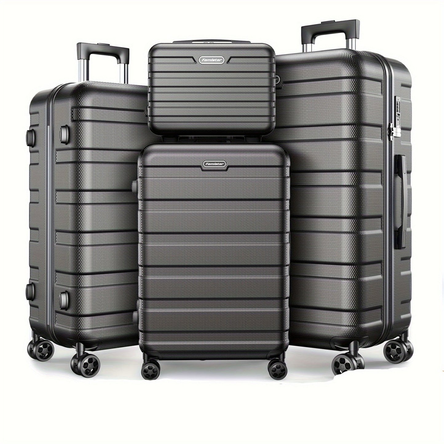 11Pcs Luggage Sets, ABS Hardshell Suitcase w/Dual 360° Spinner Wheels & TSA Lock, Lightweight Durable Hardside Carry on Luggage for Travel, Deep Black