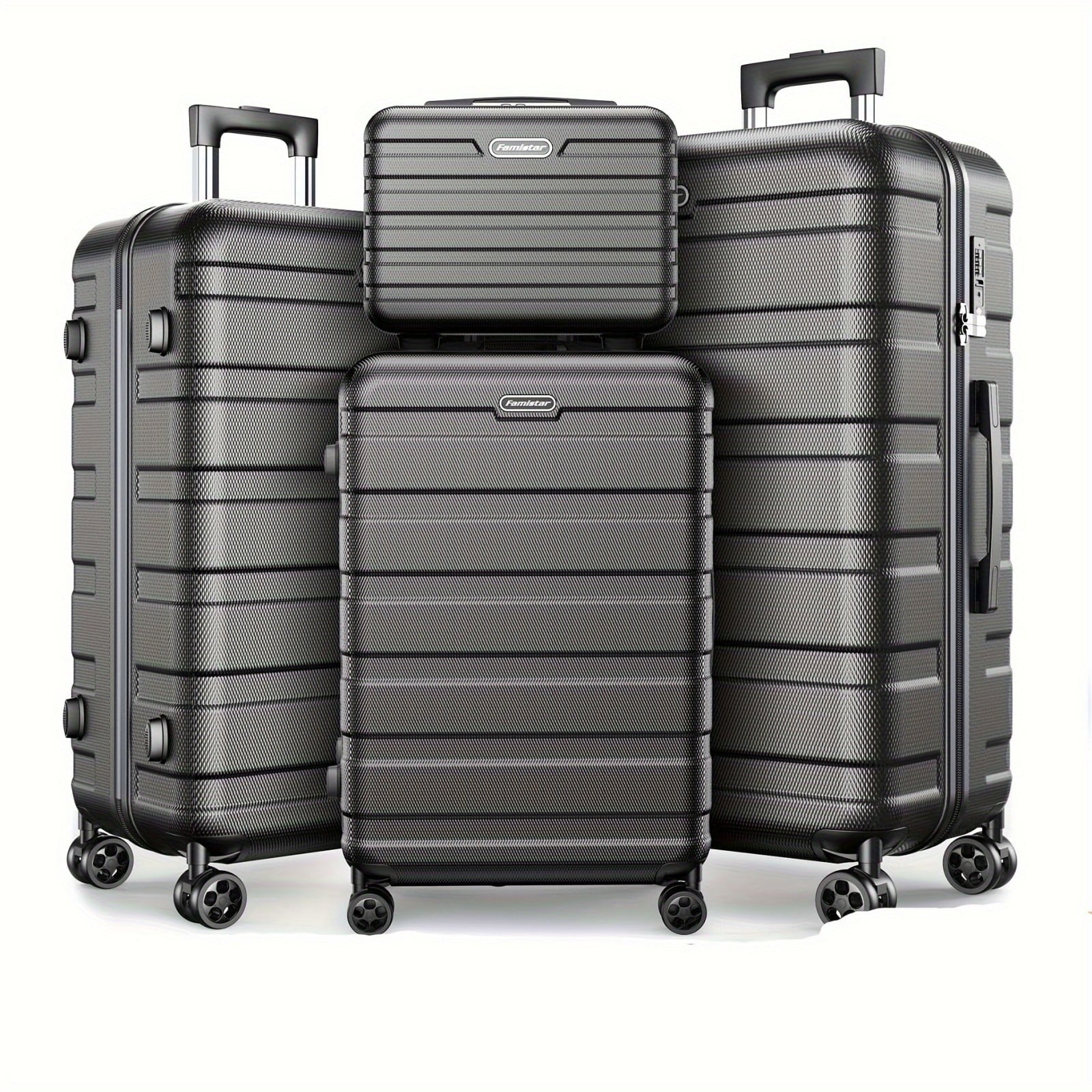 11Pcs Luggage Sets, ABS Hardshell Suitcase w/Dual 360° Spinner Wheels & TSA Lock, Lightweight Durable Hardside Carry on Luggage for Travel, Deep Black