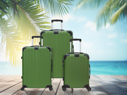 Line Embossed Hard Leather Luggage Set, Three-Piece Suitcase Set, Customs Lock, Black