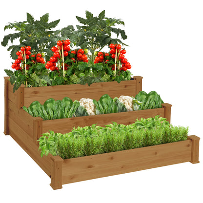 Best Choice Products 3-Tier Fir Wood Raised Garden Bed Planter for Plants, Vegetables, Outdoor Gardening - Gray