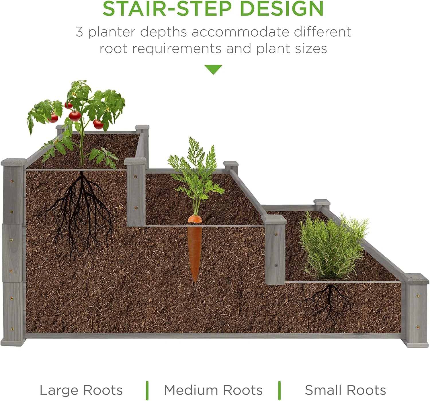 PINDEE 3-Tier Fir Wood Raised Garden Bed Planter Kit for Plants, Herbs, Vegetables, Outdoor Gardening w/Stackable & Flat Arrangement, Easy Assembly - Natural